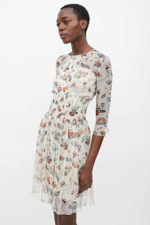 Prada FW 2012 Cream & Multicolour Car Printed Dress