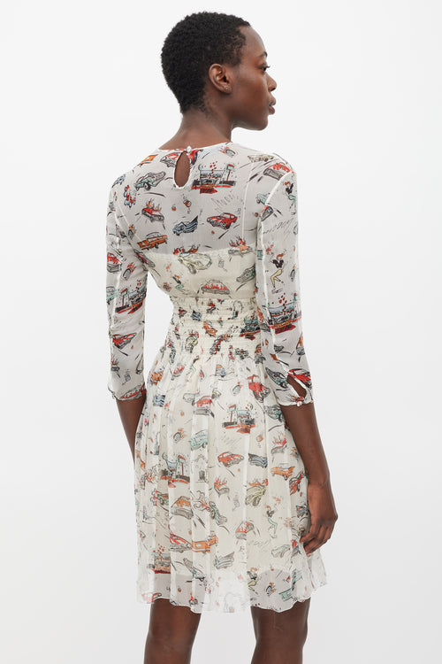 Prada FW 2012 Cream & Multicolour Car Printed Dress