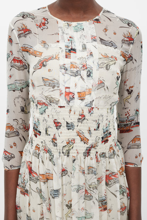 Prada FW 2012 Cream & Multicolour Car Printed Dress