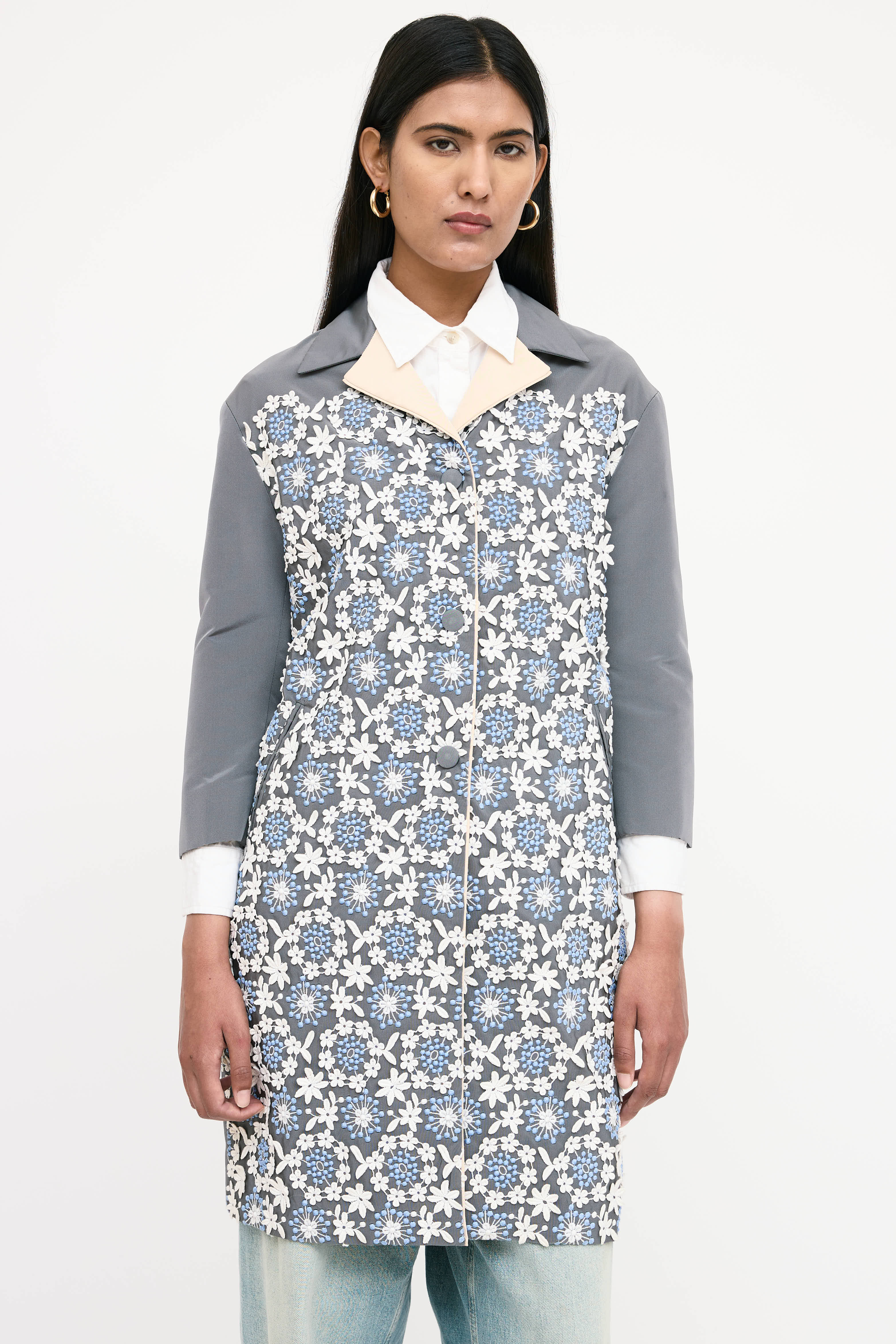 Prada Silk Floral Crochet Coat