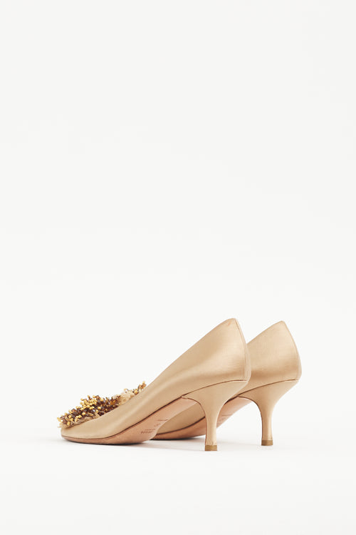 Prada Gold & Brown Bead Cluster Satin Heel
