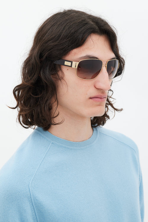 Prada Gold & Brown SPR61L Aviator Sunglasses