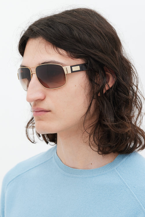 Prada Gold & Brown SPR61L Aviator Sunglasses