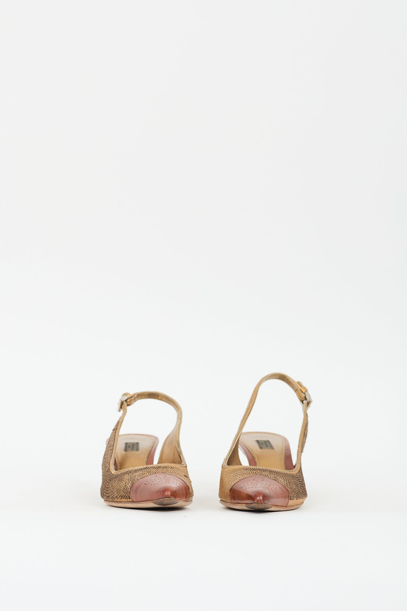 Prada Gold & Brown Sequin Slingback Pump