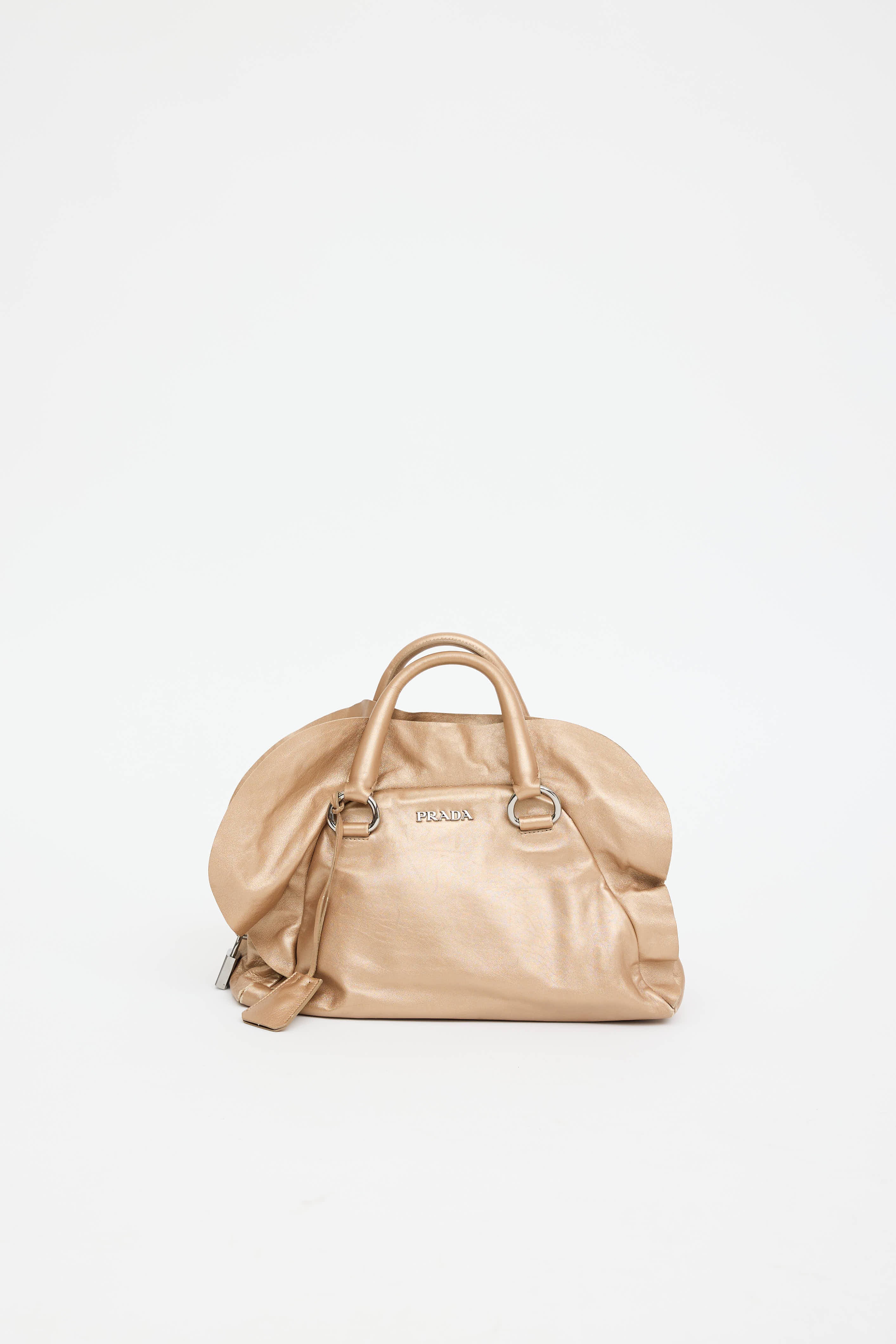 Prada Metallic Nappa Ruffle Bauletto Bag