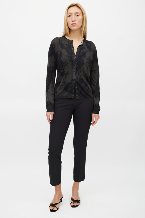 Prada Green & Black Floral Knit Cardigan