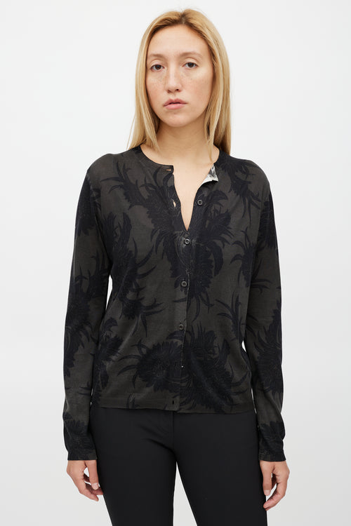 Prada Green & Black Floral Knit Cardigan