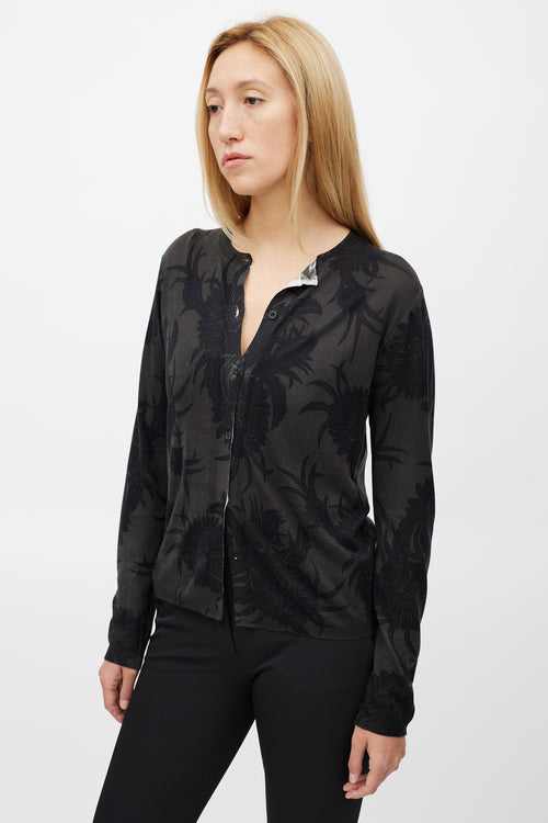Prada Green & Black Floral Knit Cardigan