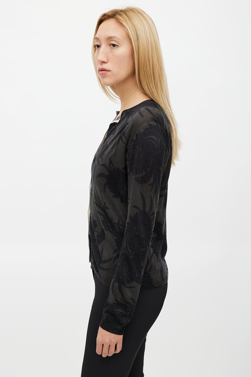 Prada Green & Black Floral Knit Cardigan