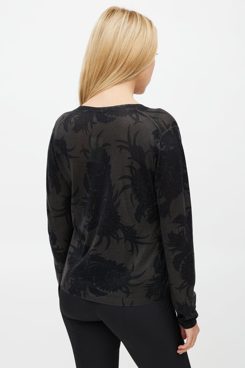 Prada Green & Black Floral Knit Cardigan