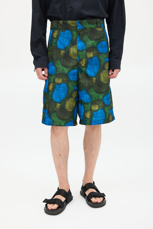 Prada Green & Blue Patterned Nylon Short