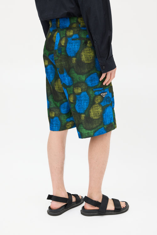 Prada Green & Blue Patterned Nylon Short