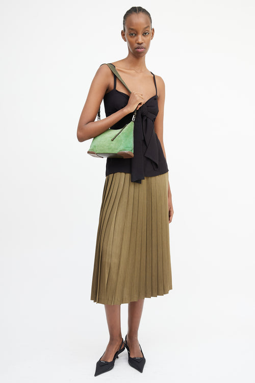 Prada Green & Brown Suede & Leather Shoulder Bag