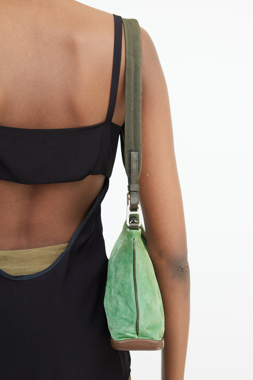 Prada Green & Brown Suede & Leather Shoulder Bag