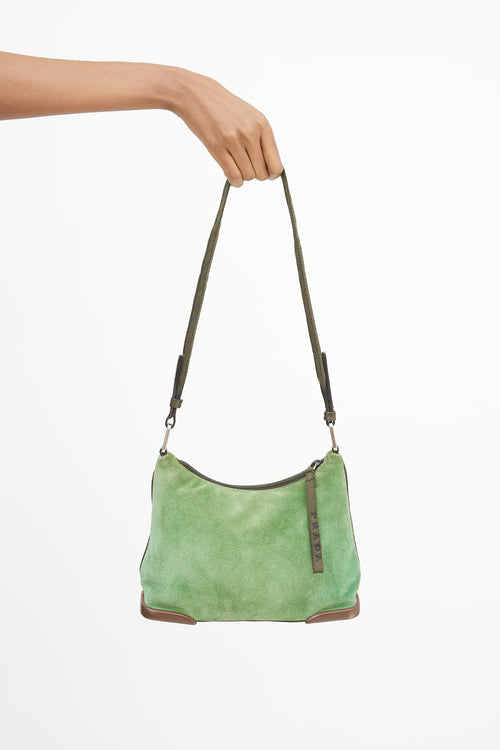 Prada Green & Brown Suede & Leather Shoulder Bag