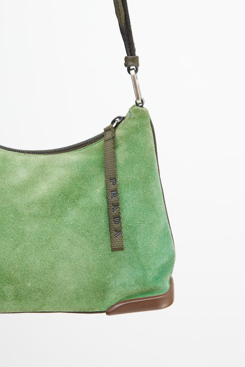 Prada Green & Brown Suede & Leather Shoulder Bag