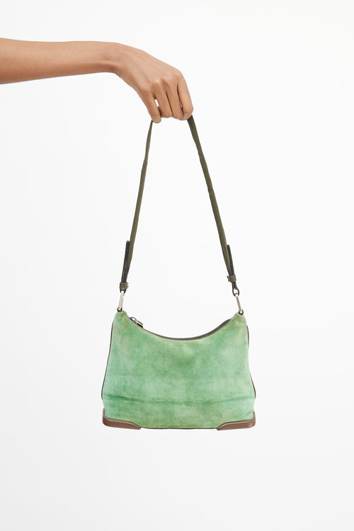 Prada Green & Brown Suede & Leather Shoulder Bag