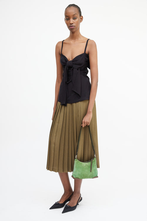 Prada Green & Brown Suede & Leather Shoulder Bag