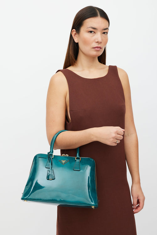 Prada Green & Gold Spazzolato Patent Tote