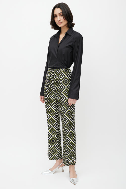 Prada Green & Multicolour Geometric Wool Jewel Trouser