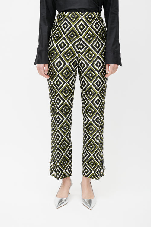 Prada Green & Multicolour Geometric Wool Jewel Trouser