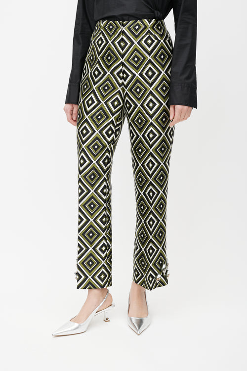 Prada Green & Multicolour Geometric Wool Jewel Trouser