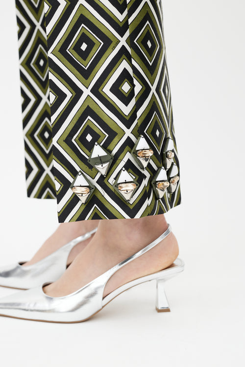 Prada Green & Multicolour Geometric Wool Jewel Trouser