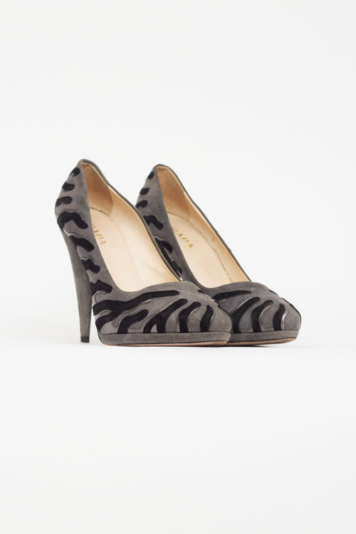 Prada Grey & Black Suede Abstract Pump