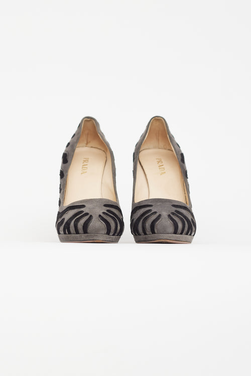 Prada Grey & Black Suede Abstract Pump