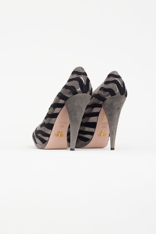 Prada Grey & Black Suede Abstract Pump