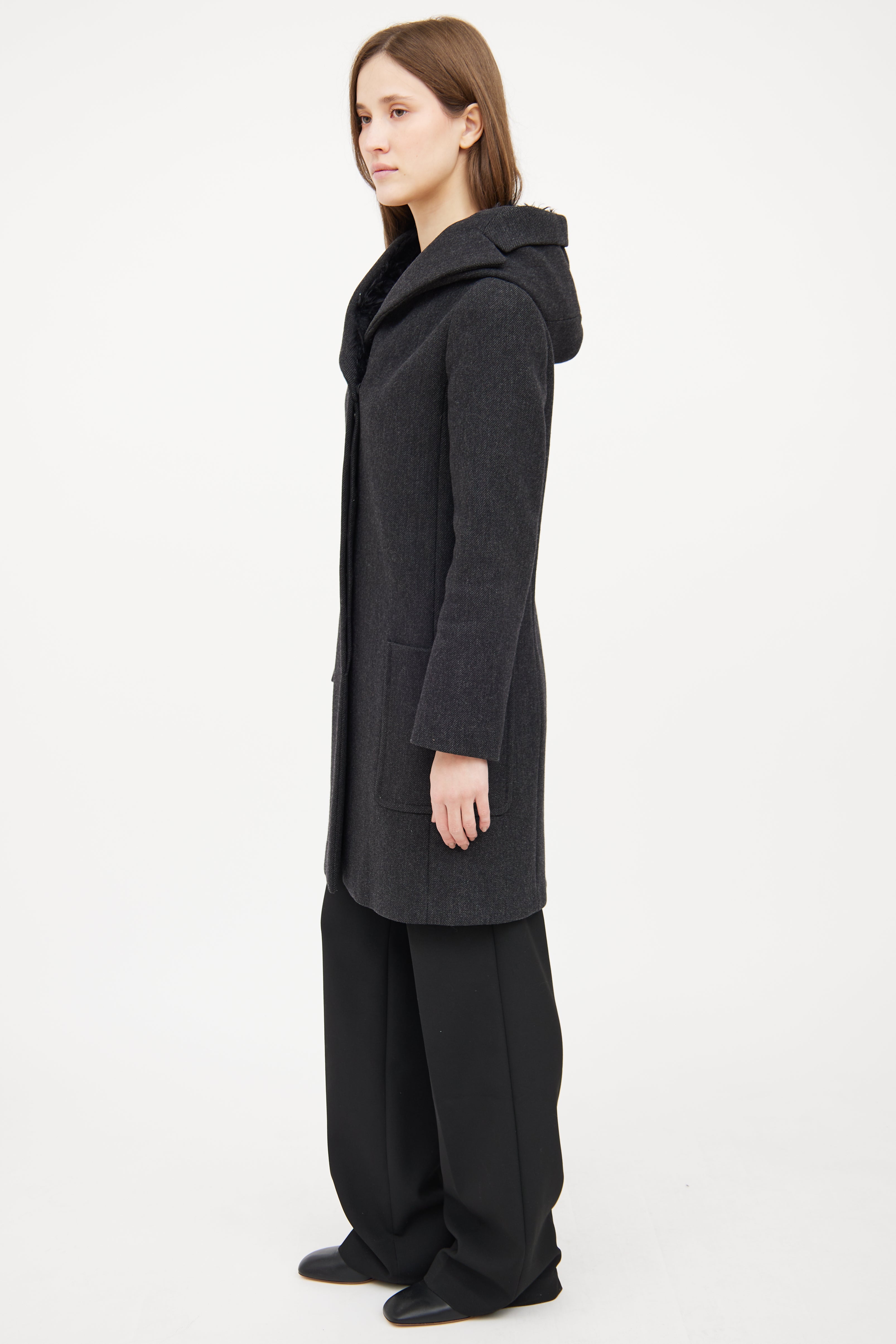 Prada Grey Wool Long Sleeve Coat