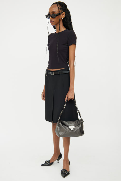 Prada Metal Grey Pushlock Shoulder Bag