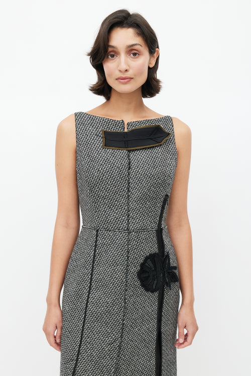 Prada Black & Multicolour Tweed Leaf Dress