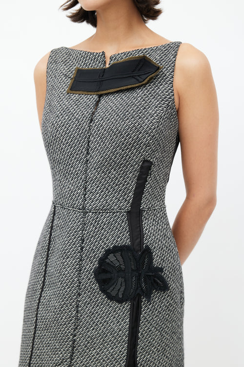 Prada Black & Multicolour Tweed Leaf Dress