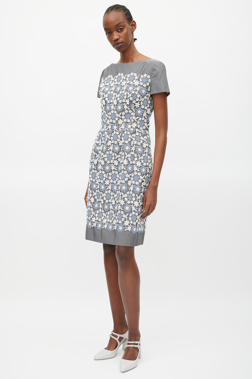 Prada Grey & White Floral Crocheted Dress