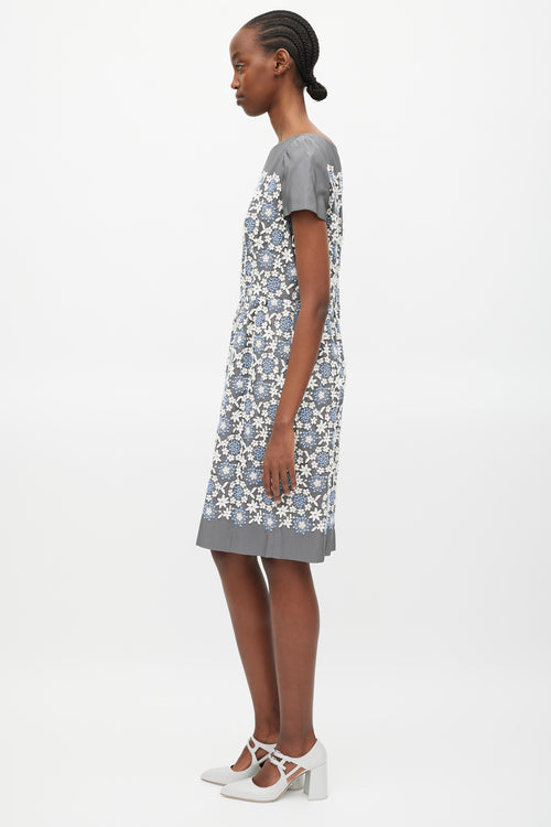 Prada Grey & White Floral Crocheted Dress