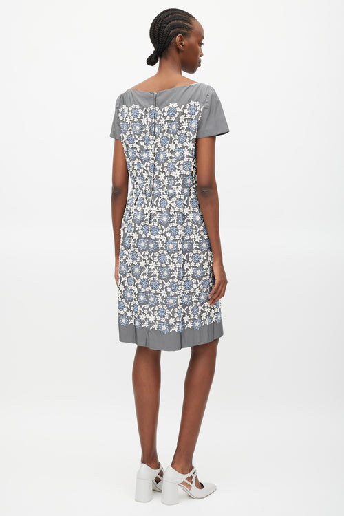 Prada Grey & White Floral Crocheted Dress