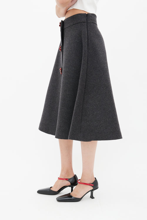 Miu Miu Grey & Red Wool Floral Skirt