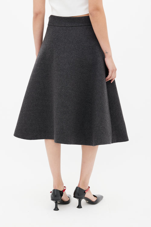 Miu Miu Grey & Red Wool Floral Skirt