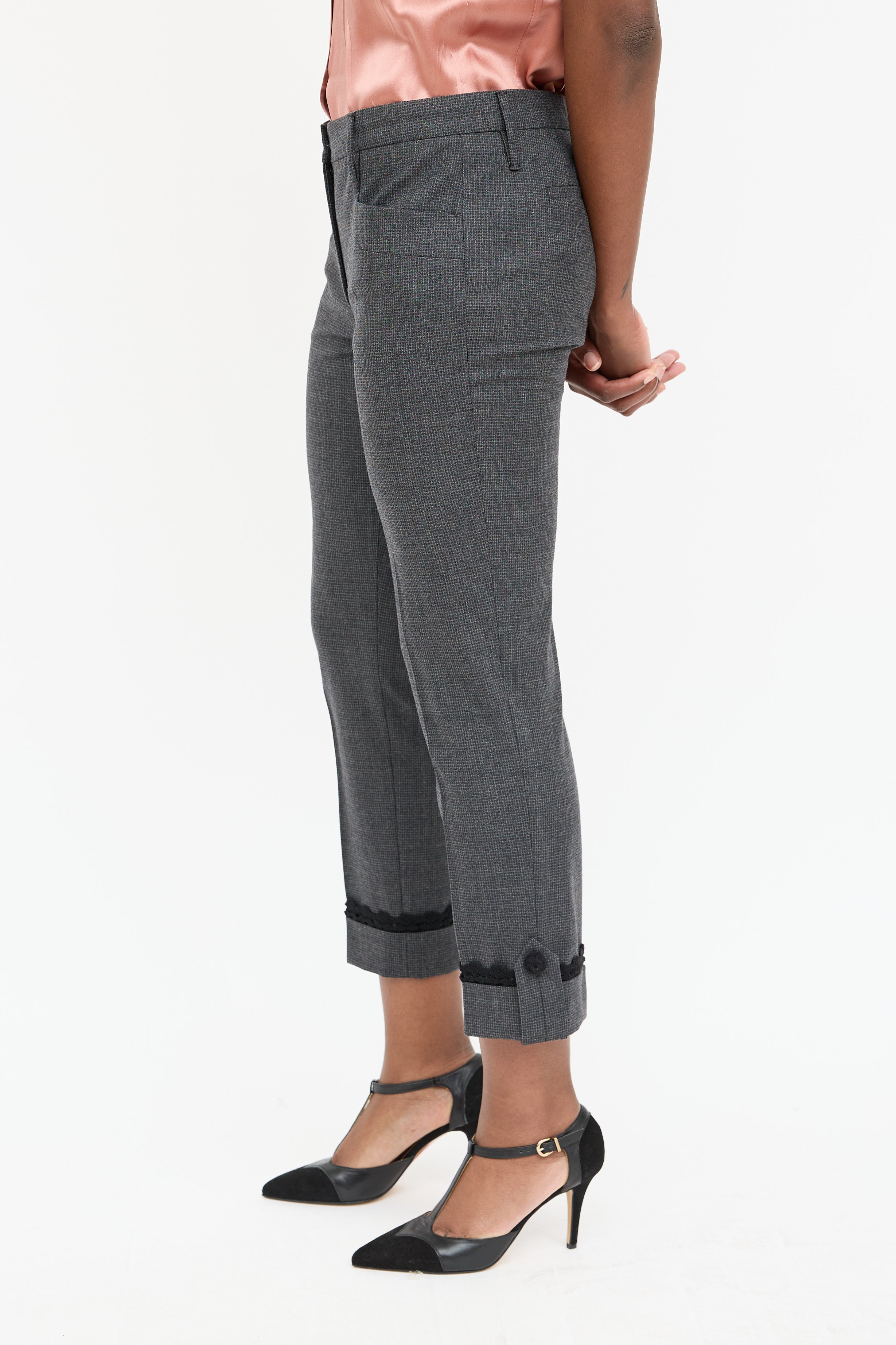 Prada Wool Windowpane Cuffed Trouser
