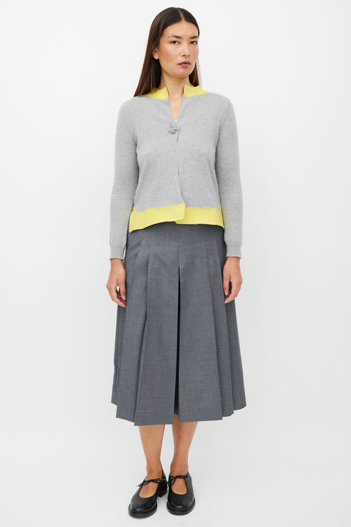 Prada Grey & Yellow Cashmere Knit Cardigan