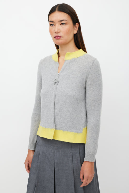 Prada Grey & Yellow Cashmere Knit Cardigan