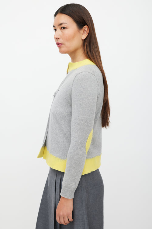 Prada Grey & Yellow Cashmere Knit Cardigan