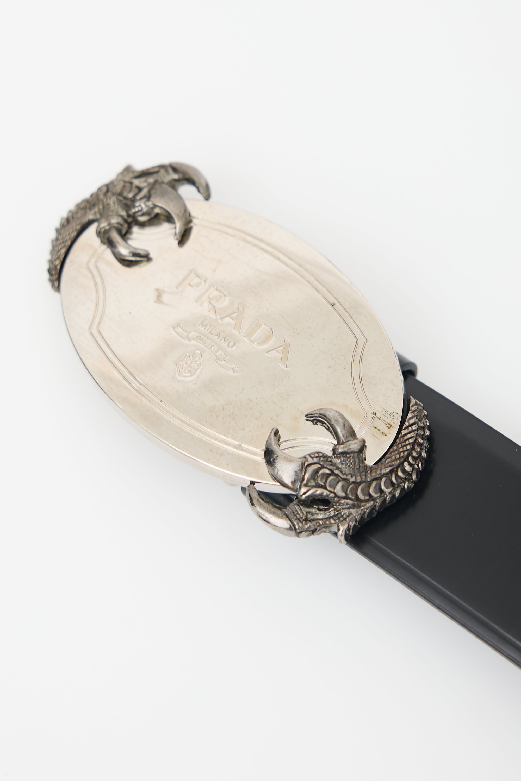 Prada Leather Claw Logo Belt