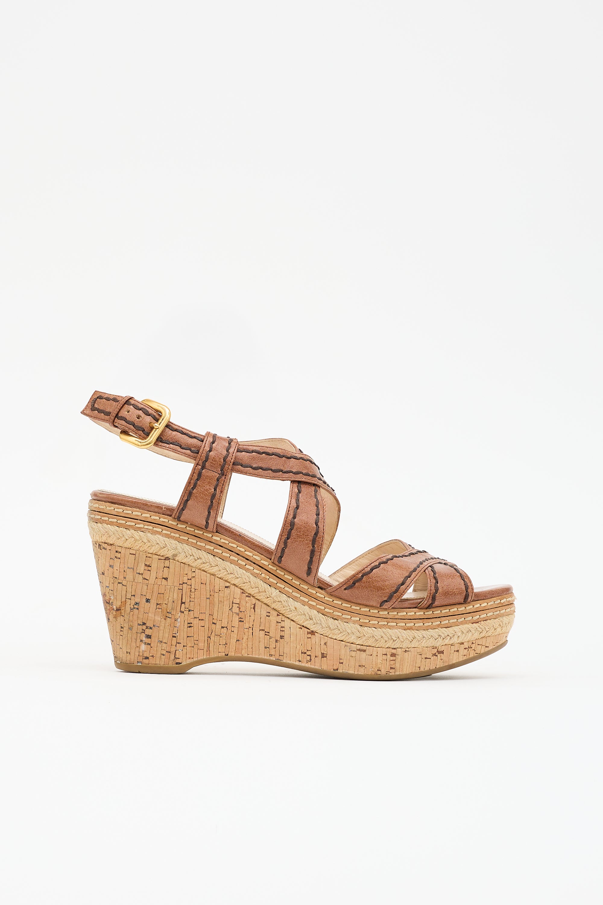 Prada Leather Wedge Sandal