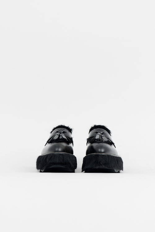 Prada Leather & Hair Platform Loafer