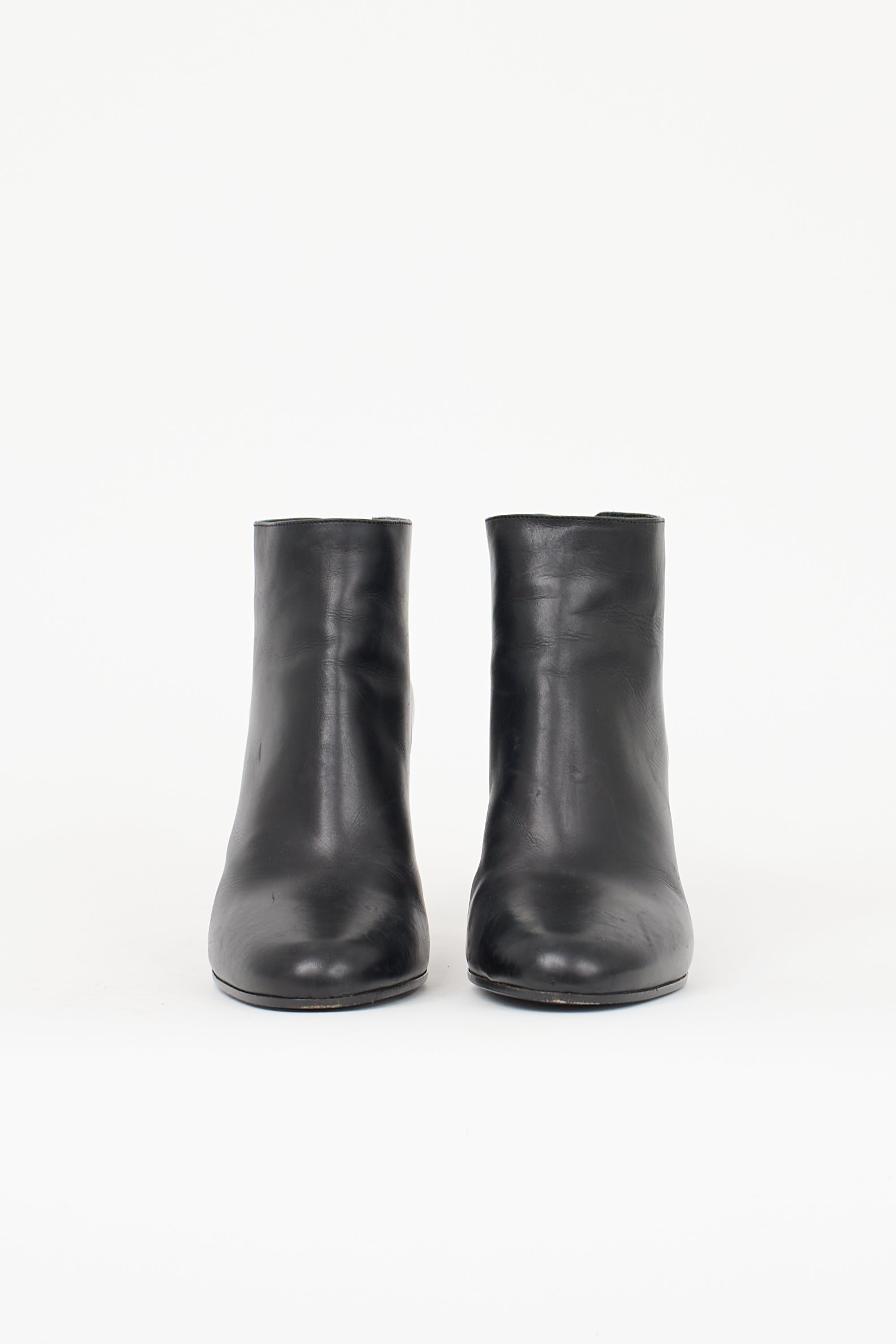 Prada Leather Zip Heeled Ankle Boot