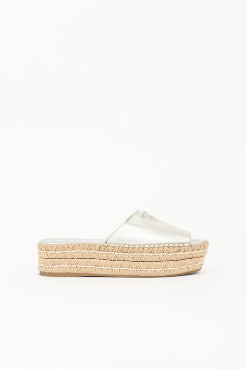 Prada Leather Logo Espadrille Slide