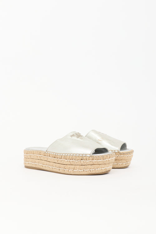 Prada Leather Logo Espadrille Slide