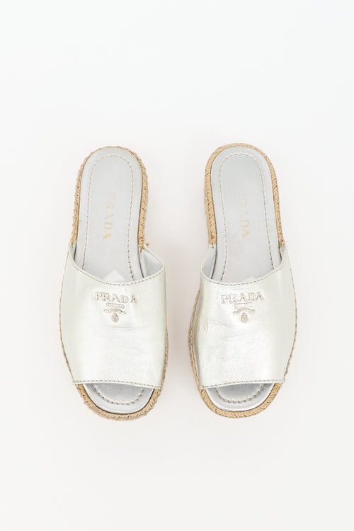 Prada Leather Logo Espadrille Slide